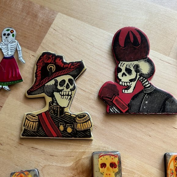 Day of the Dead Fridge Magnet Collection PLUS Green Mesh Magnetic Fridge Basket - Picture 4 of 10